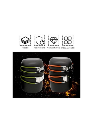 Pazly Kamp Mutfak Seti Alüminyum 2-3 Kişilik Katlanabilir Tencere Kase Isı Sağlama Çiftlik Piknik