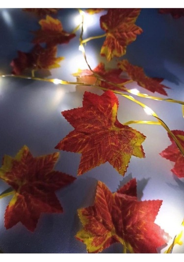 Dekoratif Sonbahar Yapraklı 230 Cm Yapay Sarmaşık Ve 300 Cm Peri Led Pembe Renk - Sarı Sarı