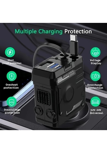 Boatshop1 Yıtumu Beyaz 31.5 İnç Teleskopik Araba Şarj Cihazı 66w 4ü 1 Arada Ultra Hızlı Şarj 2 Usb Portlu Pixel Galaxy Samsung Uyumlu