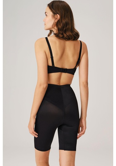 Toparlayıcı Bel Ve Bacak İnceltici Dikişli Uzun Paçalı Orta Bel Sıkı Şort Korse Siyah
