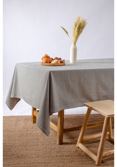 Wellstil Doku Keten Piti Pötikare Kareli Masa Örtüsü Siyah