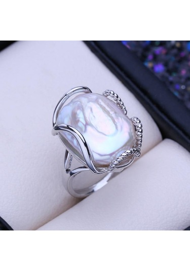 Lsooyh Doğal Tatlısu Büyük Barok İnci Yüzük Çok Renkli