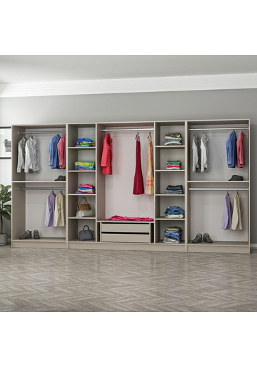 Kale 8 Bölmeli 2 Çekmeceli Giyinme Dolabı Kumtaşı 190cm Kumtaşı