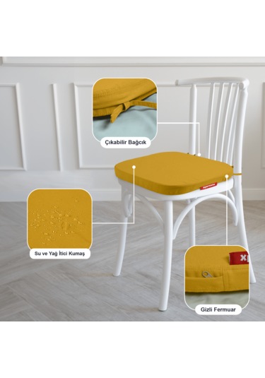 Xpermate 6'lı Standartfit Oval Sandalye Minderi 42x42x5 Hardal