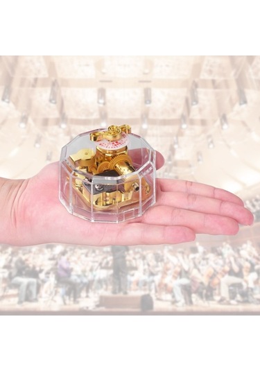 Novahub Altın Kaplama 12 Köşeli Akrilik Müzik Kutusu - Saat Yönünün Tersine Dönen Mekanizma İle Özel Melodi Çalar Şeffaf Şeffaf