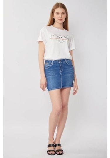 Kadın Jean Kısa Etek Açık Mavi 16S101-4