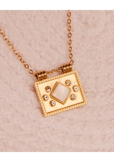 Lekka Design Kadın Takı Kararmaz Çelik Sedefli Zarf Kolye