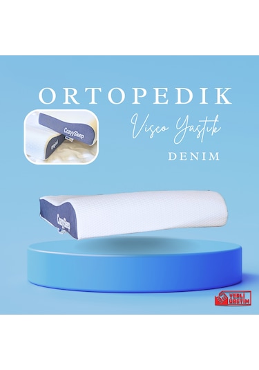 Visco Ortopedik Yastık Destekli Çift Yükseklik Yastık Taşıma Çantalı Beyaz Mavi
