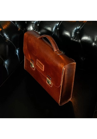 Twingold İsme Özel Evrak Çantası - Messenger Bag - %100 Deri - Ac09001 - Koyu Kahverengi Koyu Kahverengi