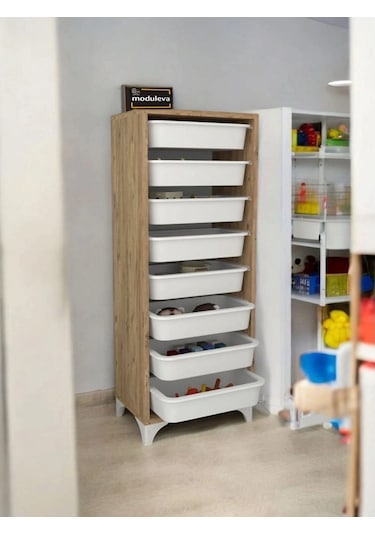 8 Sepetli Modern Oyuncak Dolabı Çok Amaçlı Dekoratif Dolap Çok Renkli