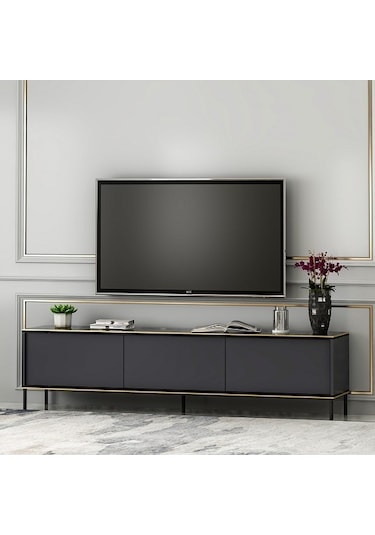 Tv Sehpası Kozan Antrasit Mermer Desen 180 Cm