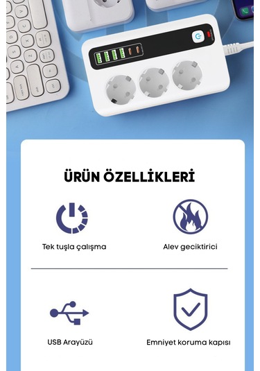 Pro P10 3x Priz 3000w Akım Korumalı 4x Usb 2x Type-c Girişli Çoklu Priz 0.2 M