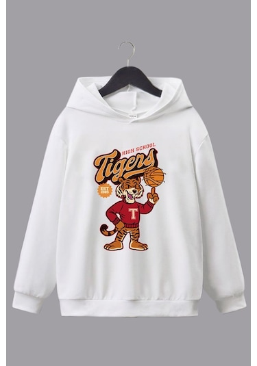 2'li Brooklyn-tigers Baskılı Erkek Çocuk Kanguru Cepli Kapüşonlu Beyaz-siyah Sweatshirt Beyaz - Siyah
