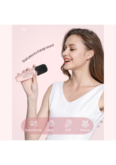 Reedark Mikrofonlu Kablosuz Bluetooth Hoparlör Karaoke Hoparlör Modeli: P2 Çift Mikrofon Pembe