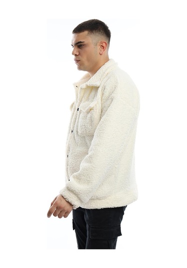 Erkek Kıvırcık Peluş Cıt Cıt Kapamalı Ceket Ekru