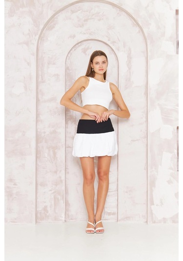 Kadın Beyaz Mini Balon Etek Dm2038 Beyaz