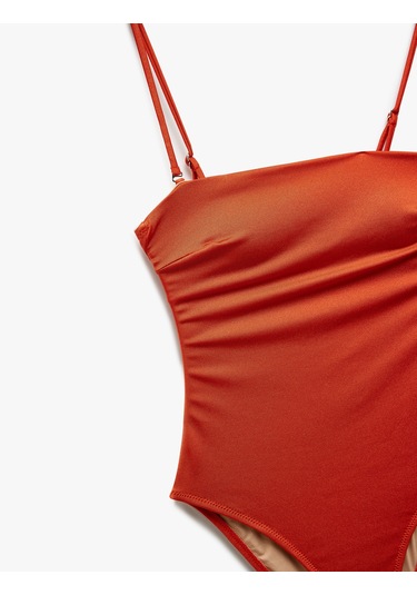 Koton Astarlı Çıkarılabilir Askılı Parlak Hafif Destekli Straplez Mayo Kahverengi 5sak20060mm Kahve Kahverengi