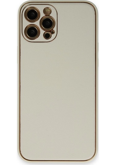 Newface Apple iPhone Uyumlu 12 Pro Max Kılıf Coco Deri Silikon Kapak Glblseme - 13 - Beyaz