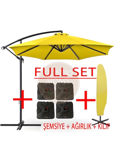 Gunbo Home 3 Mt 8 Kaburga Full Demir 21 Kg Sarı Bahçe Şemsiyes