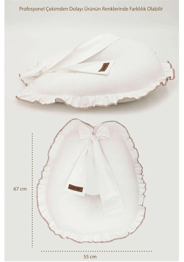 Mordesign Fırfırlı Emzirme Yastığı, Bebek Destek Minderi, Hamile Yastığı, Pamuk Kumaş, Ruffle Seri, Beyaz Zg10197