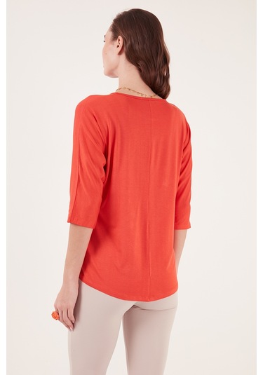 Lela Bisiklet Yaka Truvakar Kol Bayan Bluz 5861416Y Nar Çiçeği