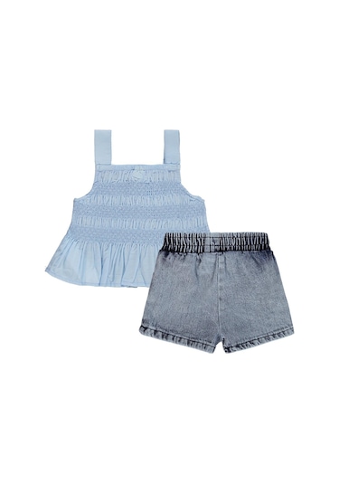 Civil Baby Denim Şortlu Askılı 6-18 Ay Takım - Mavi Koyu Mavi