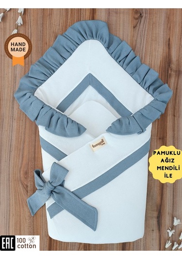 Bebek Battaniyesi Kundağı %100 Pamuklu İnci Waffle Kumaş Yenidoğan Hastane Çıkışı Hediyelik Örtü Gri