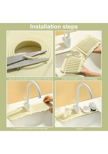 Yeşil Lavabo Musluğu Drenaj Mat Mutfak Sıçrama Koruması Kurutma Mat Çok Fonksiyonlu Lavabo Organizasyon Tepsisi Ev İçin