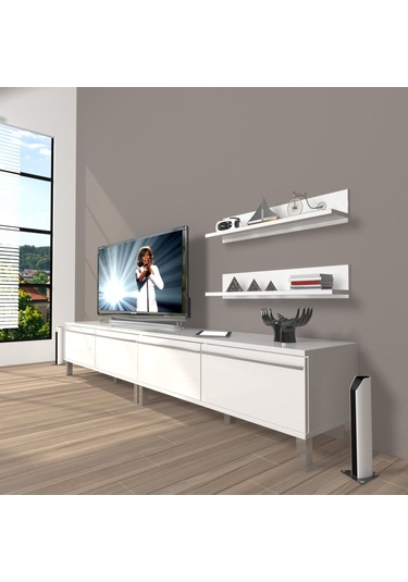 Decoraktiv Eko 220t Mdf Krom Ayaklı Tv Ünitesi Tv Sehpası Beyaz - Antrasit