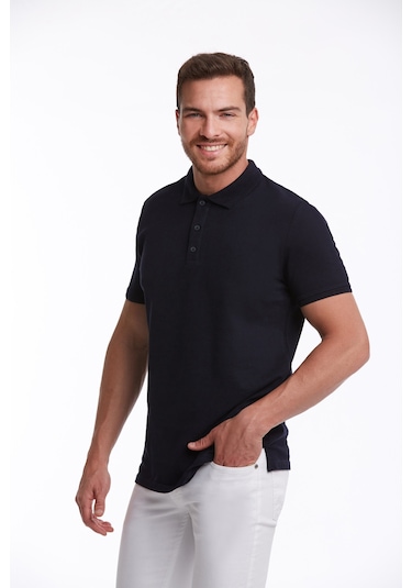 Hatemoğlu 530814658 Regular Fit Pamuk Polo Yaka Erkek Tişört Lacivert