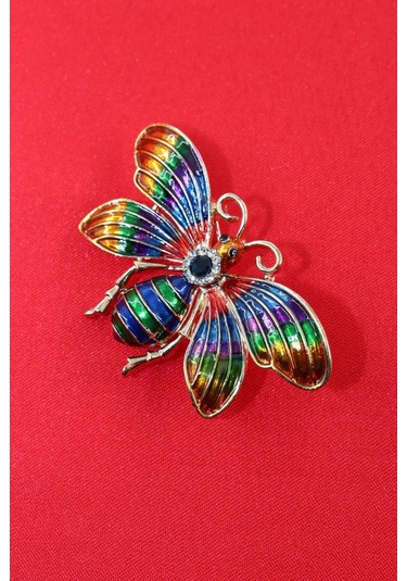 Gold Kelebek Broş. Kristal Taşlı Kelebekli Yaka İğnesi Broş. Erkek Kadın Broş. Çok Renkli