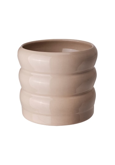 Seramik Saksı, Bej, 12 Cm 3 Adet
