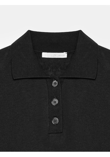 Dilvin 10871 Lyocell Karışımlı Polo Yaka Bluz-siyah