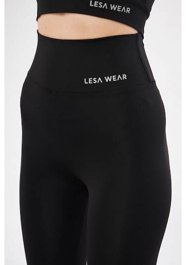 Lesa Wear Yüksek Bel Likralı Toparlayıcı Tayt Crop Takım Siyah