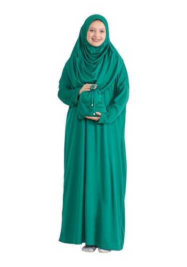 Keseli Namaz Elbisesi Eşarp Ve Tesbih Hazır Tesettür Giyim Türban Müslüman Giysi Takım Yeşil