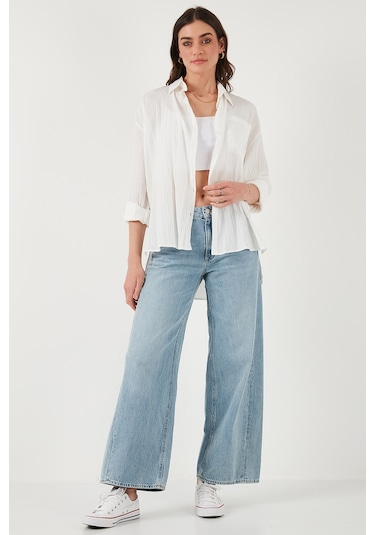 Lela Regular Fit Tek Cepli Önü Kısa Arkası Uzun Krinkıl Bayan Gömlek 6772752 Beyaz