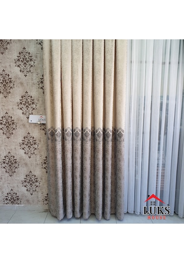 Lüks Bej Fon Pano Perde Sık Pile Tek Kanat, En100 Cm-modern House Bej