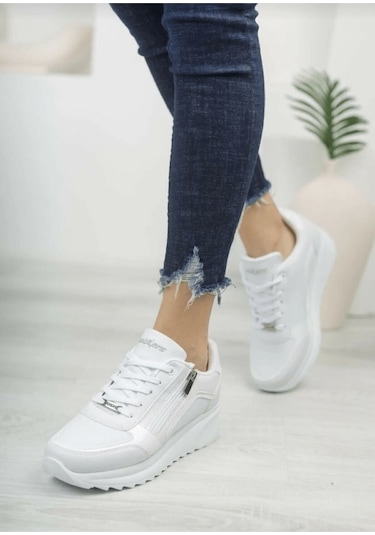 Konfores 1662 Anatomik Tabanlı Fermuarlı Bayan Sneakers Ayakk Beyaz