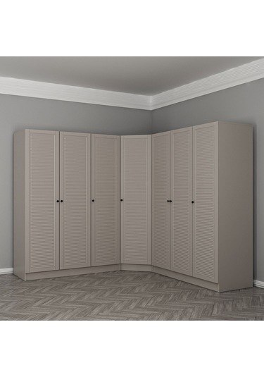 Kale 7 Kapaklı 4 Çekmeceli Köşe Dolap Kumtaşı Mebran Panjur 190cm Bej