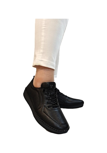 Voyager Z094 Siyah Hakiki Deri Lazer İşlemeli Bayan Ayakkabı Siyah