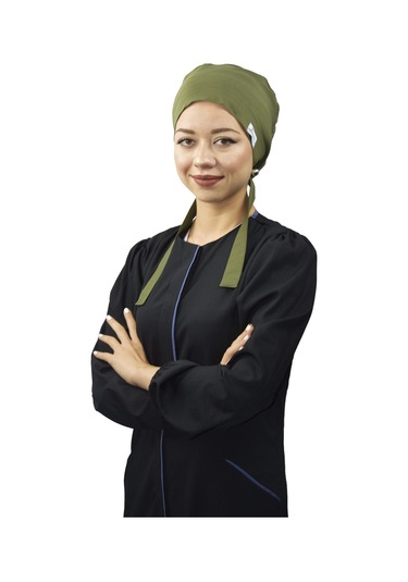 Tesettür Düz Haki Yeşil Doktor Hemşire Aşçı Tesettür Cerrahi Bone Yeşil