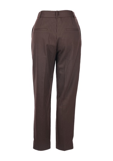 Unique Mode Minimalist Çizgili Midi Kadın Pantolon - Yüksek Bel Kahverengi