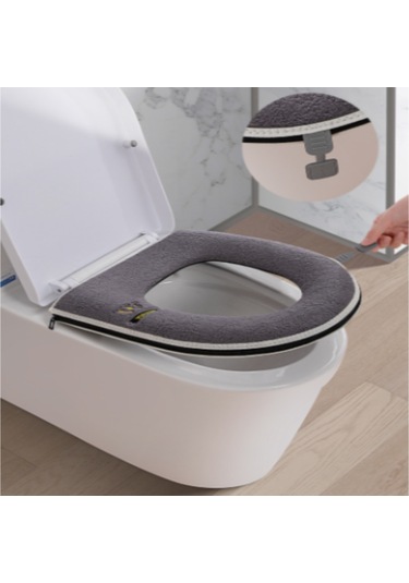 Skycity Gri Ev Tipi Kalınlaşmış Su Geçirmez Evrensel Tuvalet Koltuk Kılıfı Basit Desenli Tuvalet Üstü Pad Mavi