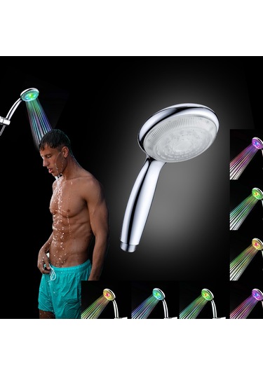 Ranyeek Rgb Led Duş Başkanı - Su Akışı İle Çalışır, Sıcaklık Algılama Ve Renkli Işık Modları, 24cm Silver Abs Materyal Gümüş