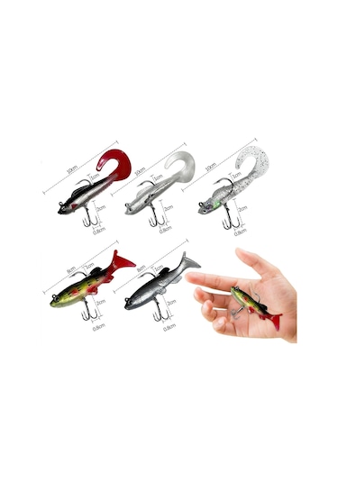 Valkyrie 5 Adet Yumuşak Silikon Sırtlı Çift İğneli Sahte Olta Yem Seti Wobbler T Tail Tatlı Ve Tuzlu Su Uyumlu