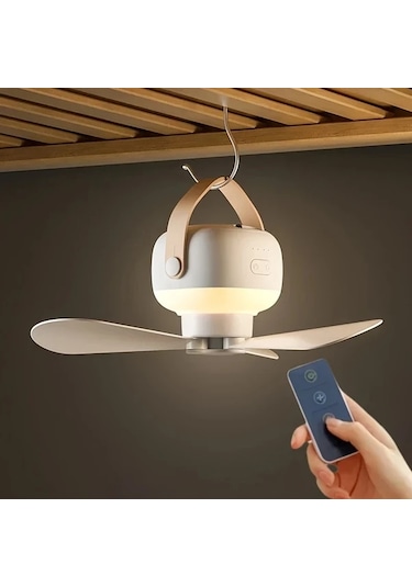 Xuweiwei Taşınabilir Kablosuz Mini Tavan Fanı Işıklı Uzaktan Kumandalı Usb Şarj Edilebilir 7200mah Pil Bej İç Dış Mekan Kamp Ev Ofis Modern Tasarım