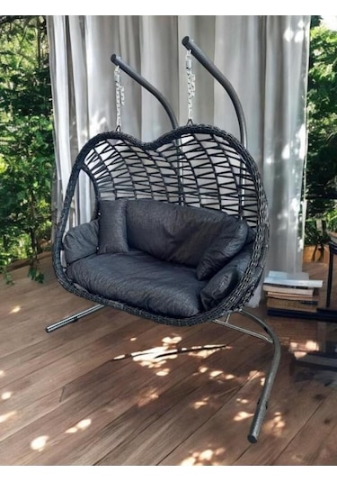 Pop Bahçe Ve Balkon Salıncağı Çift Kişilik Antrasit Antrasit