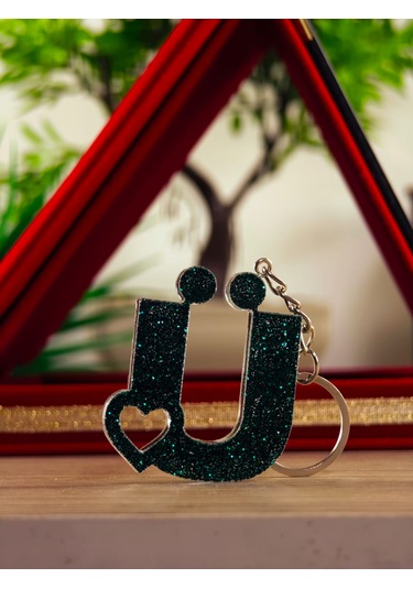 Harfli Anahtarlık Epoksi Kişiye Özel Yapım El Yapımı Harf Anahtarlık Kalp Model Özel Tasarım Hediyelik Ürün Kalp Desenli Simli Anahtarlık Beyaz - Kırmızı