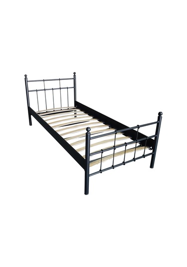 Lalas Tek Kişilik Ferforje Metal Karyola-siyah Ahşap Latalı