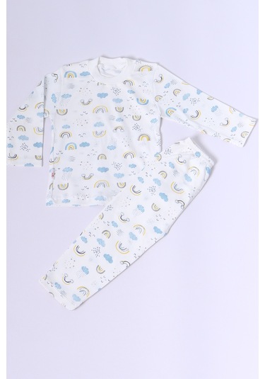 Hçm Bebek Pamuk Pijama Takımı Tenkli Baskılı Bisiklet Yaka A2 Mavi